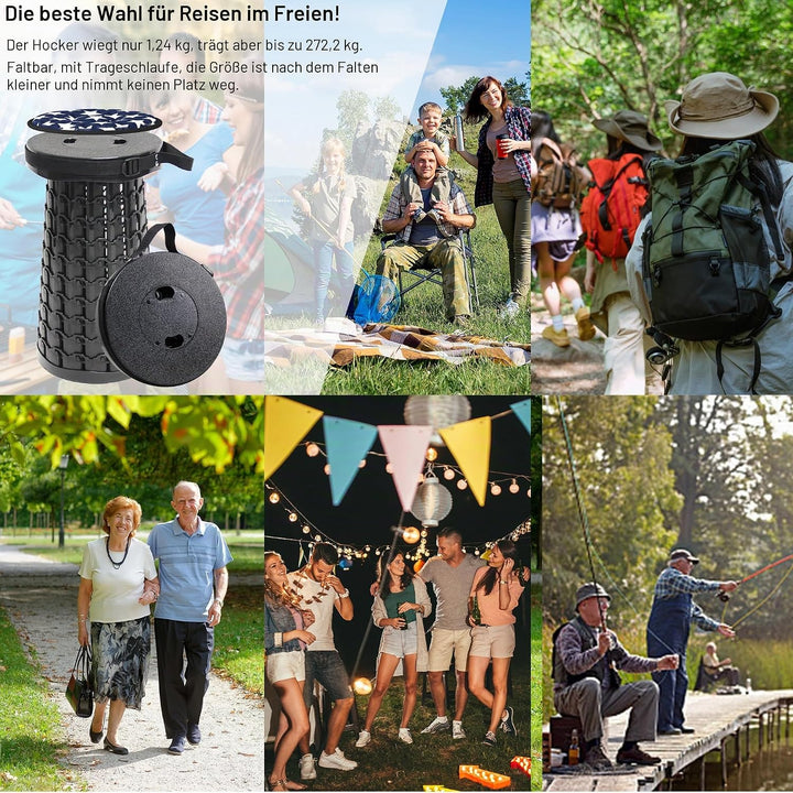 ALEVMOOM Tragbarer Klapphocker,Camping Hocker Teleskophocker,Klappbarer Hocker,Mini Leichte Campingh