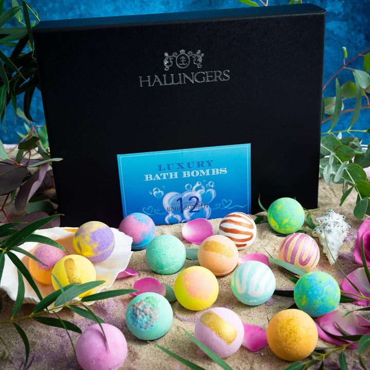 Hallingers® 12er Badebomben-Geschenk-Set mit zwölf Bathbombs (540g) - Luxury Bath Bombs - Blue (Set)