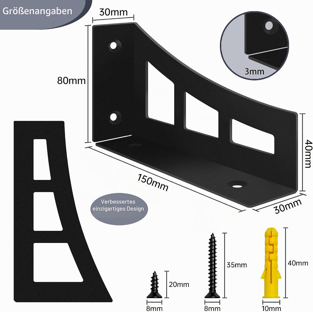 4 Stück Regalhalterung Schwarz, Regalträger 15 cm, Regal Winkel mit Haken, Regal Regalwinkel Schwerl