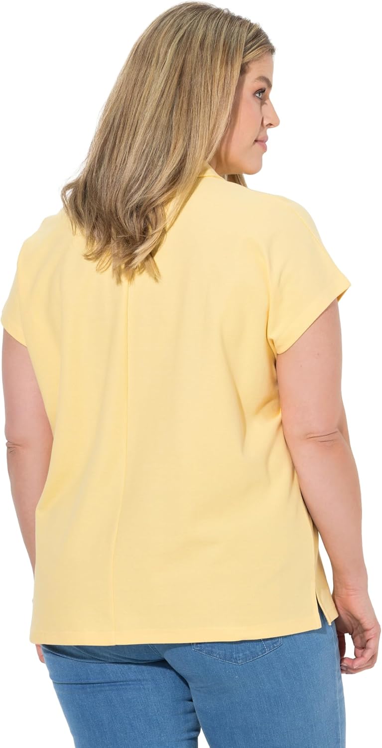 Ulla Popken Damen grosse Grössen Übergrössen Plus Size Poloshirt, Oversized, Polokragen, Halbarm, Bi