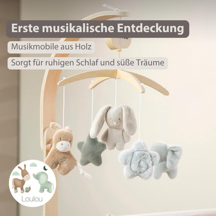 Nattou Loulou Holz-Baby-Musikmobile, Mobile Baby, Babygeschenk, Geschenk zur Geburt, 50 x 40 x 74 cm