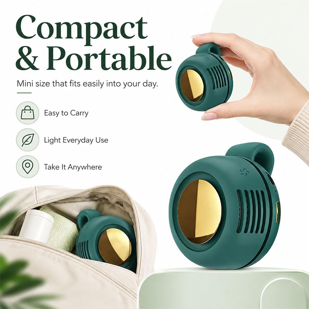 Tragbarer Clip Ventilator, Leiser Mini Ventilator ohne Flügel, mit 3 Geschwindigkeiten & 360° Drehba