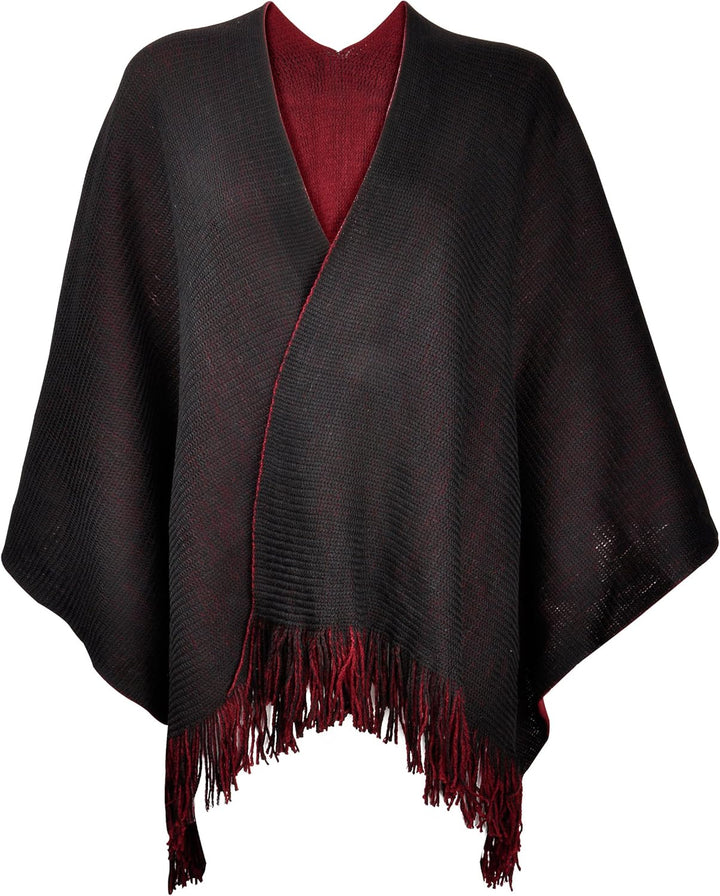 ZLYC Damen Herbst Winter Kaschmir Poncho Capes Retro Strick Cardigans mit Fransen Einheitsgrösse Rot