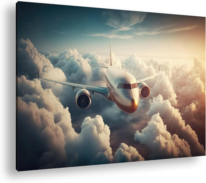 deyoli Flugzeug beim Sonnenaufgang Format: 80x60 cm als Leinwandbild, Motiv fertig gerahmt auf Echth
