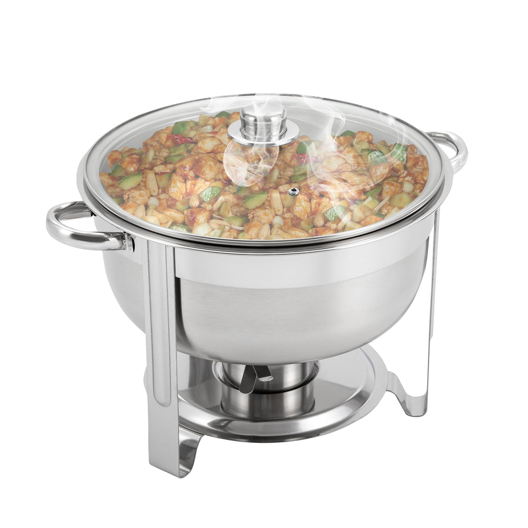 8,5L Chafing Dish Edelstahl Speisewärmer mit Glasdeckel, Verbrühungssicherer Griff, Buffetwärmer für