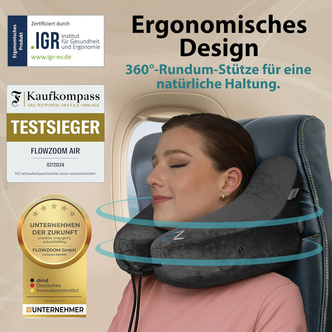 FLOWZOOM Nackenkissen aufblasbar in kleinerer Damengrösse | Nackenkissen Flugzeug aufblasbar | Nacke