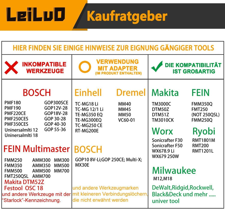 LEILUO 134 Stück Multitool Sägeblatt Set Oszillierende Sägeblätter Sandpapier und Schneide Zubehör m