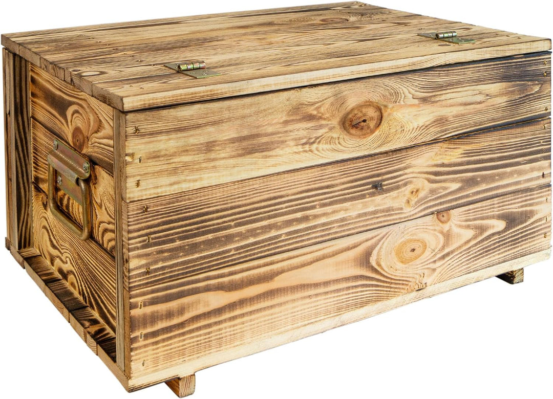 Kistenkolli Altes Land Holztruhe Hugo geflammt mit Deckel Holzkiste Schatzkiste Hochzeitskiste 50 x