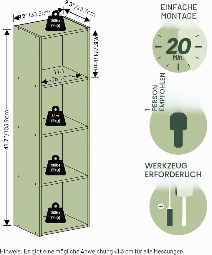 Furinno Luder Bücherregal Bücherregal Lagerregal 4-stöckig weiss Weiss 30.5(W) x 106.1(H) x 23.7(D)