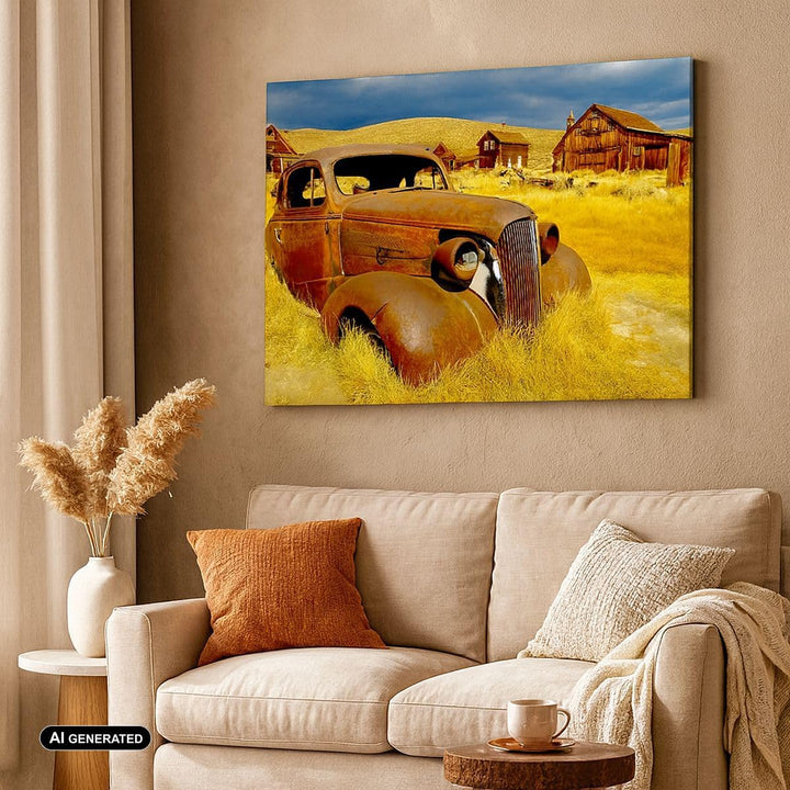 Bilder auf Leinwand 100x70cm Leinwandbild Bauernhof altes Auto aufgegeben Gross Wanddeko Bild Schlaf