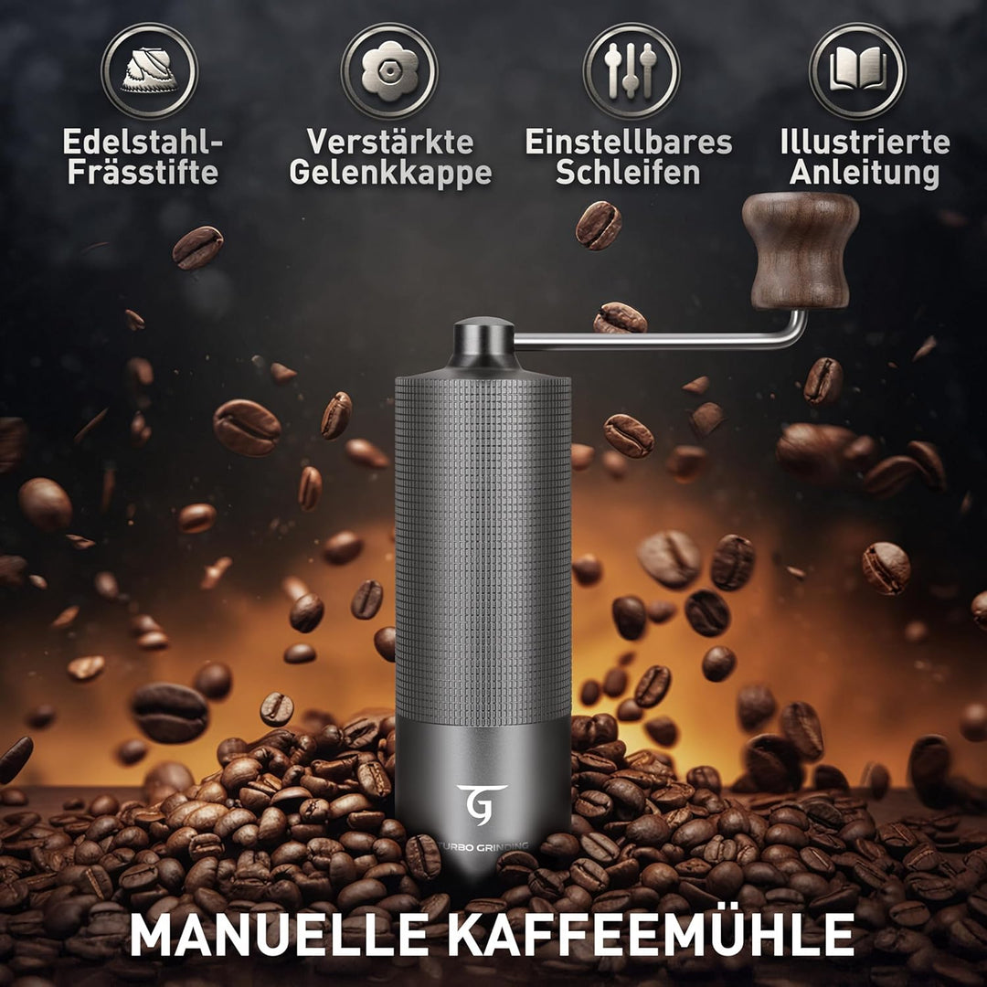 SUNYA Kaffeemühle Manuell mit Kaffeerezeptbuch - Edelstahl Handkaffeemühle mit Kegelmahlwerk Mahlgra