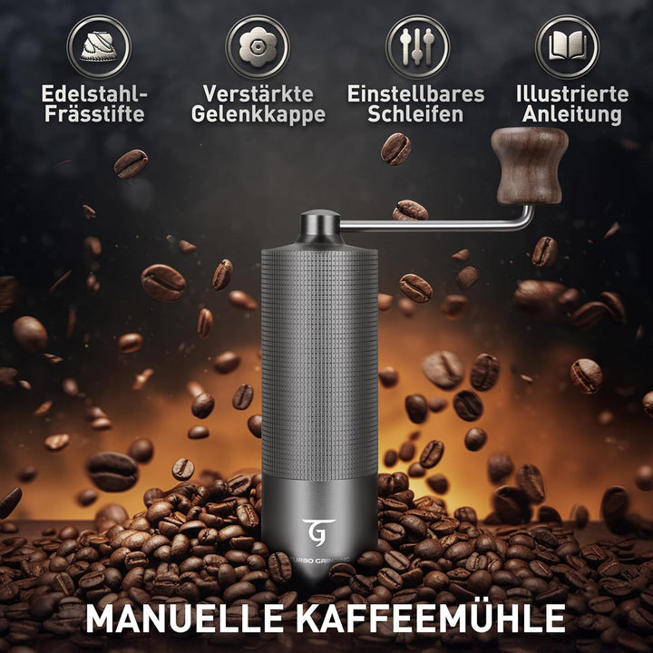 SUNYA Kaffeemühle Manuell mit Kaffeerezeptbuch - Edelstahl Handkaffeemühle mit Kegelmahlwerk Mahlgra