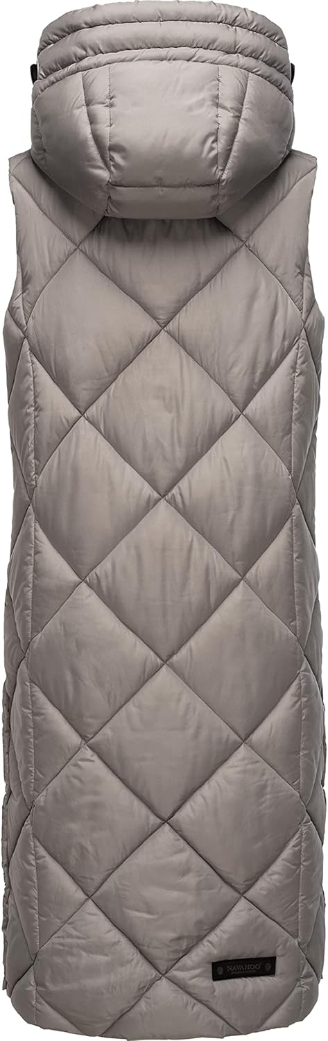 Navahoo warme Damen Winter Steppweste lang mit Kapuze Schnuckel XS-XXL S Zinc Grey, S Zinc Grey