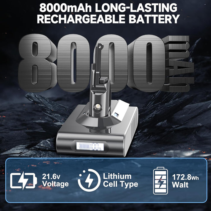 8000mAh V8 Akku, Ersatzakku für Dyson V8 SV10 Animal Absolute Motorhead Fluffy Total Clean Extra Vac