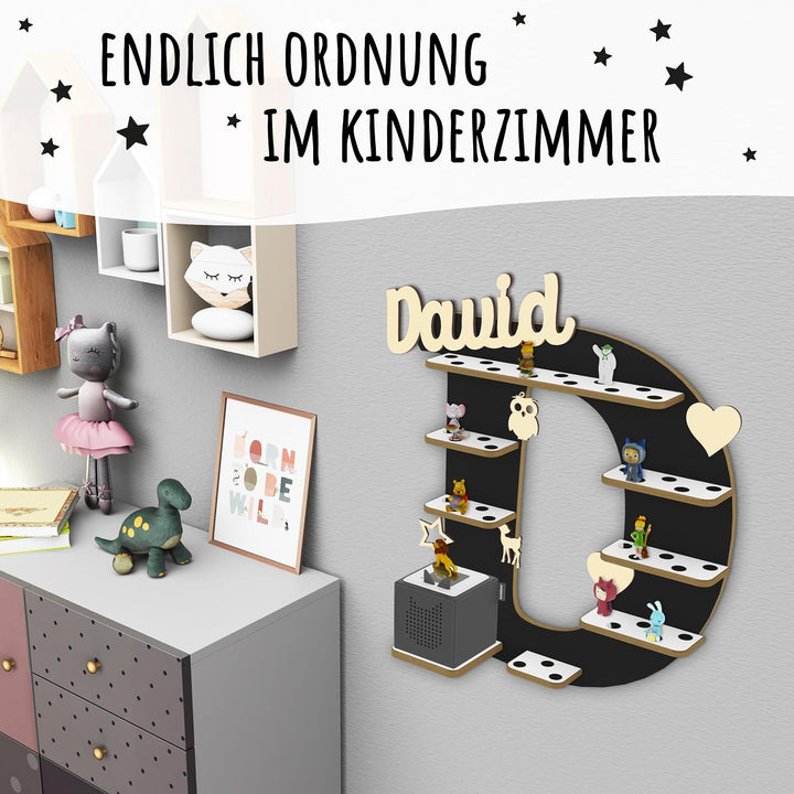 Regal Buchstabe für Toniebox, Wandregal für Tonie Figuren, personalisiert mit Name, Aufbewahrung für