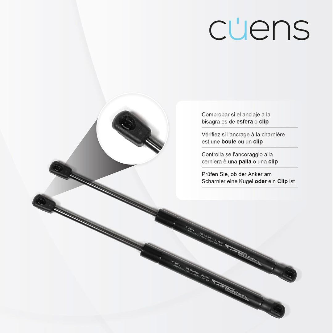 Set mit 2 Gasfedern oder Stossdämpfern für Bettkasten 900N Kugel-Clip - Ideal für Bettkasten 105 cm