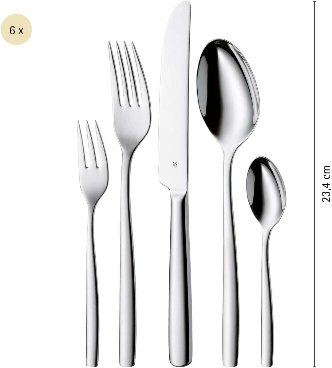 WMF Palma Edelstahl Besteck Set 6 Personen, Essbesteck Set 30 teilig, Monobloc-Messer, Cromargan Ede