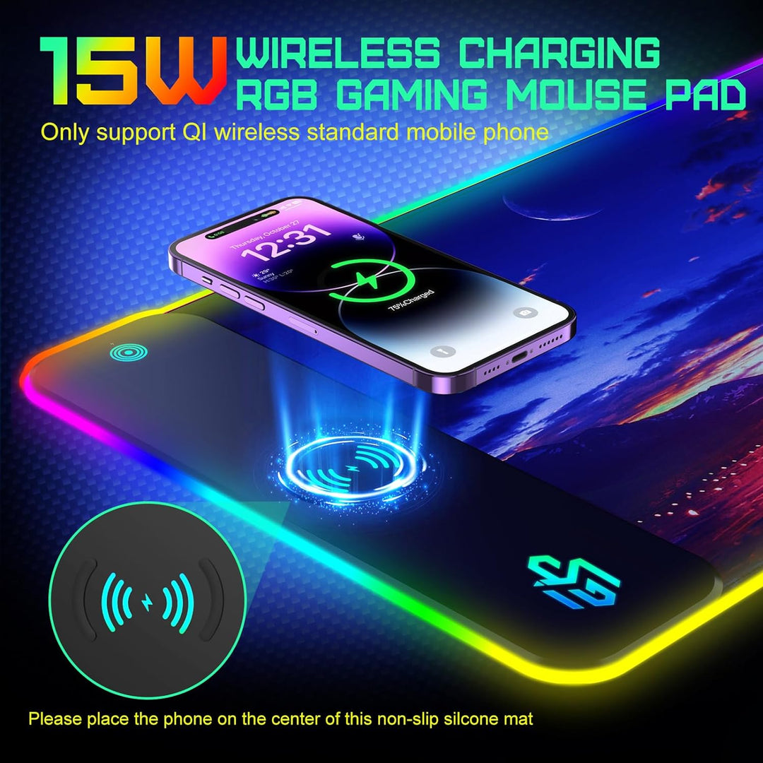 GIM RGB Gaming Mauspad XXL Mousepad 800 x 300 x 4cm Mauspads mit Sternmotiv unterlage PC Maus Pad An