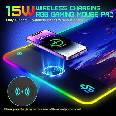 GIM RGB Gaming Mauspad XXL Mousepad 800 x 300 x 4cm Mauspads mit Sternmotiv unterlage PC Maus Pad An