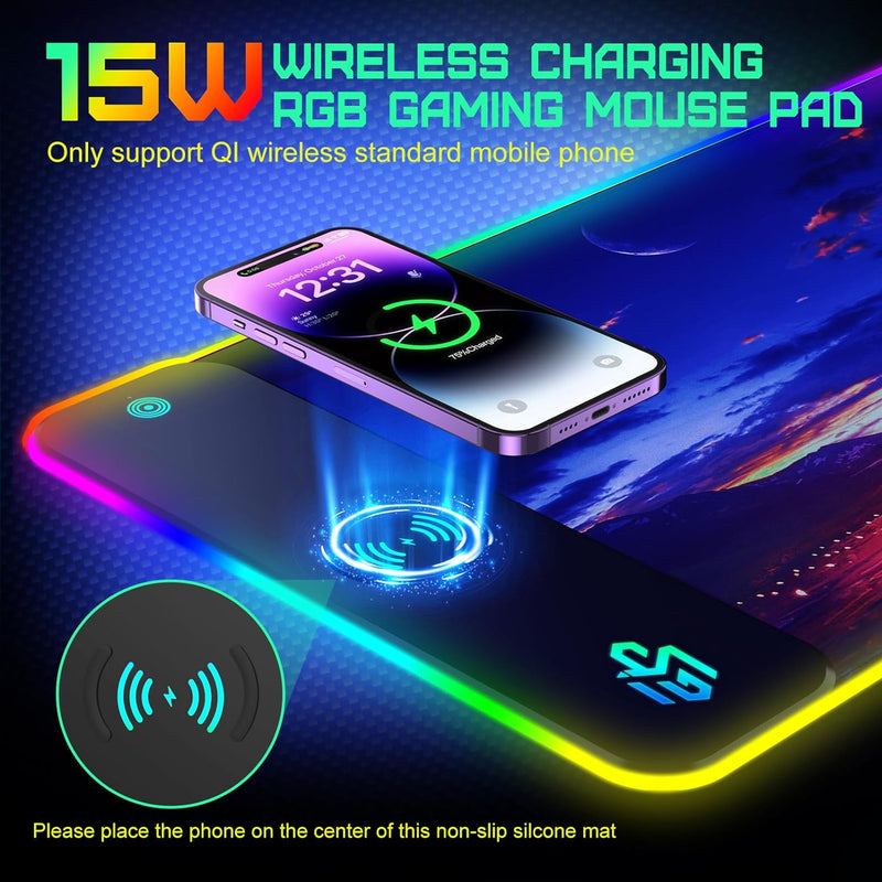 GIM RGB Gaming Mauspad XXL Mousepad 800 x 300 x 4cm Mauspads mit Sternmotiv unterlage PC Maus Pad An