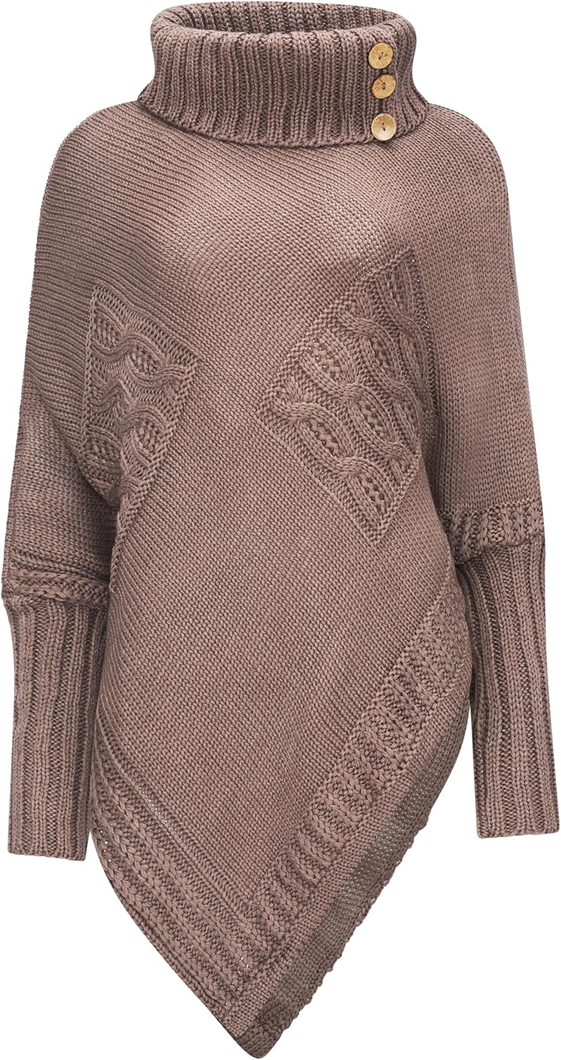 Mississhop Poncho Strick Sweatshirt Pullover Umhang Überwurf Einheitsgrösse Nougat, Einheitsgrösse N
