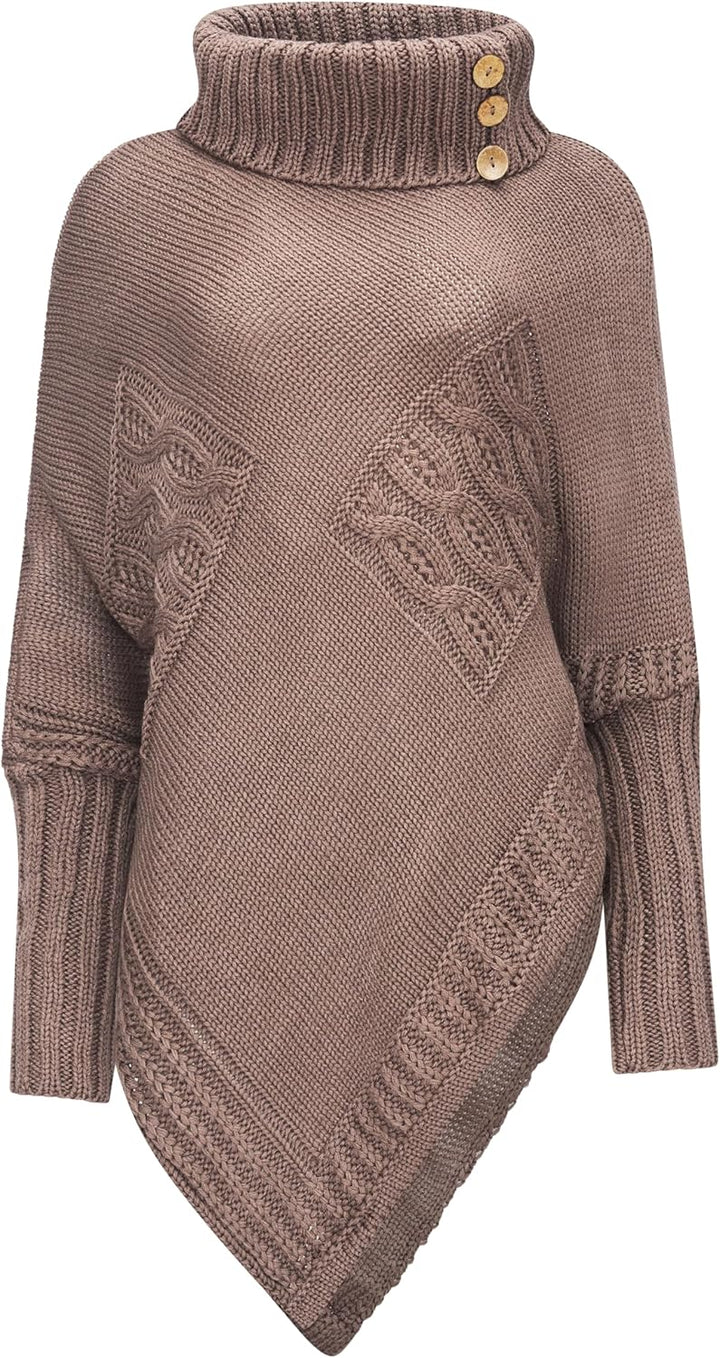 Mississhop Poncho Strick Sweatshirt Pullover Umhang Überwurf Einheitsgrösse Nougat, Einheitsgrösse N