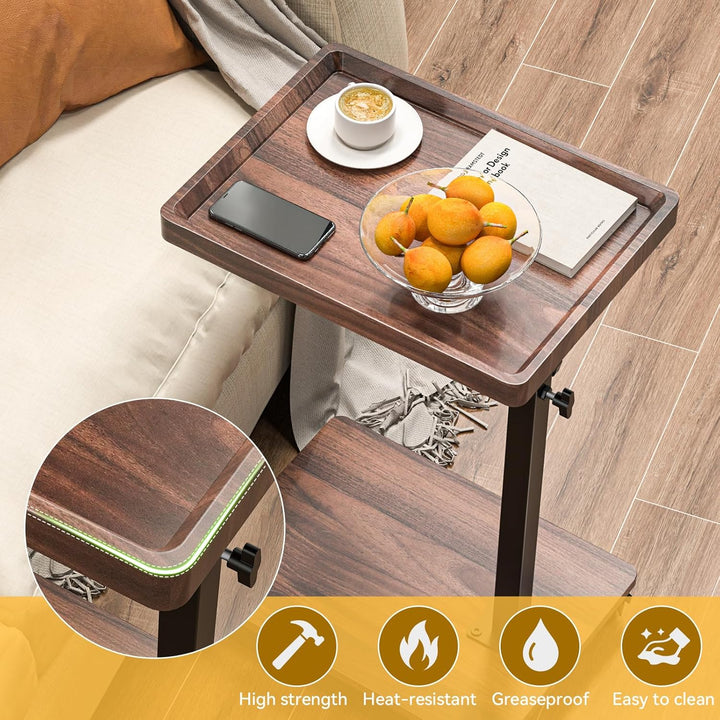 XNSDXV Beistelltisch mit Rollen, Beistelltisch Höhenverstellbar haben 360° Rotierend, C-Form Sofa Ti