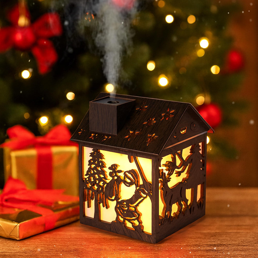 Mini Luftbefeuchter Weihnachten – 240ml Cool Mist Holzoptik USB Tischgerät mit LED Licht & Weihnacht