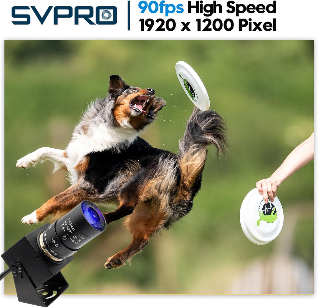 Svpro 2MP Global Shutter USB Kamera 90FPS Hochgeschwindigkeitskamera mit 5-50mm Zoomobjektiv, manuel