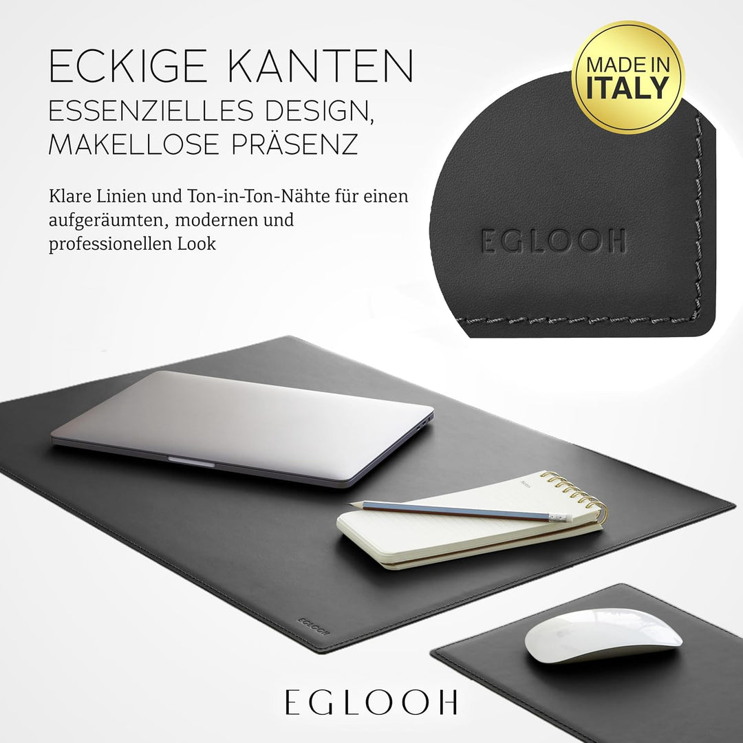 Eglooh - Mercurio - Schreibtischunterlage aus Leder Schwarz cm 80x50 - Handwerkliche Nähte und rutsc