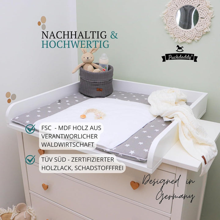 Puckdaddy – Wickelaufsatz Lasse kompatibel mit Hemnes Kommode u.Ä. – 80x80x10 cm aus Holz in Weiss –