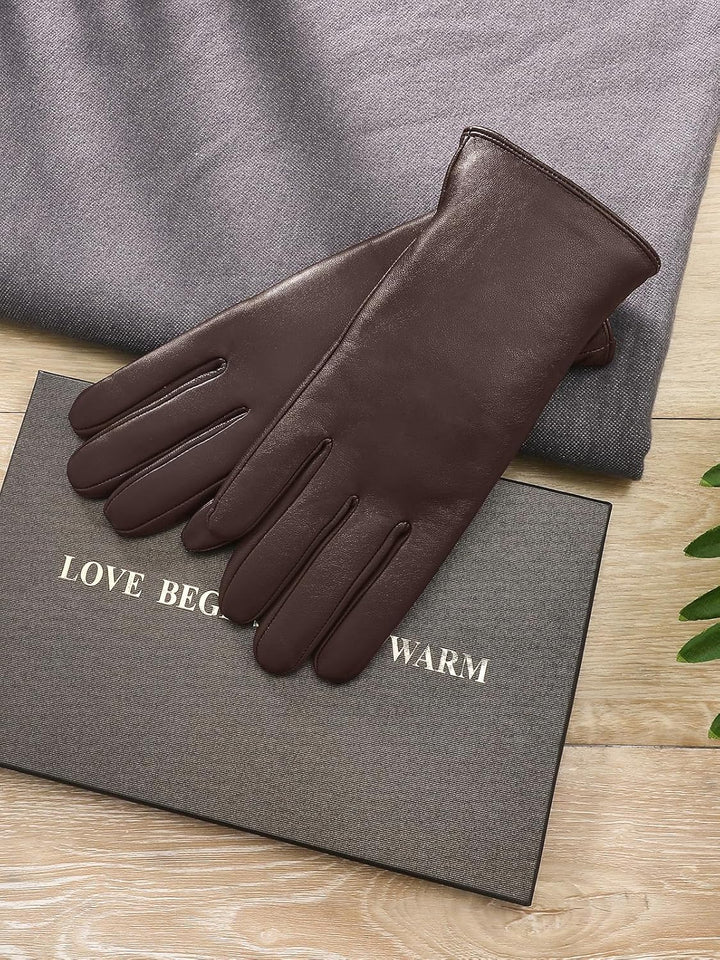 Touchscreen Handschuhe für Damen Warme Lederhandschuhe Gefüttert Winter SMS-Handschuhe Braun L, Brau