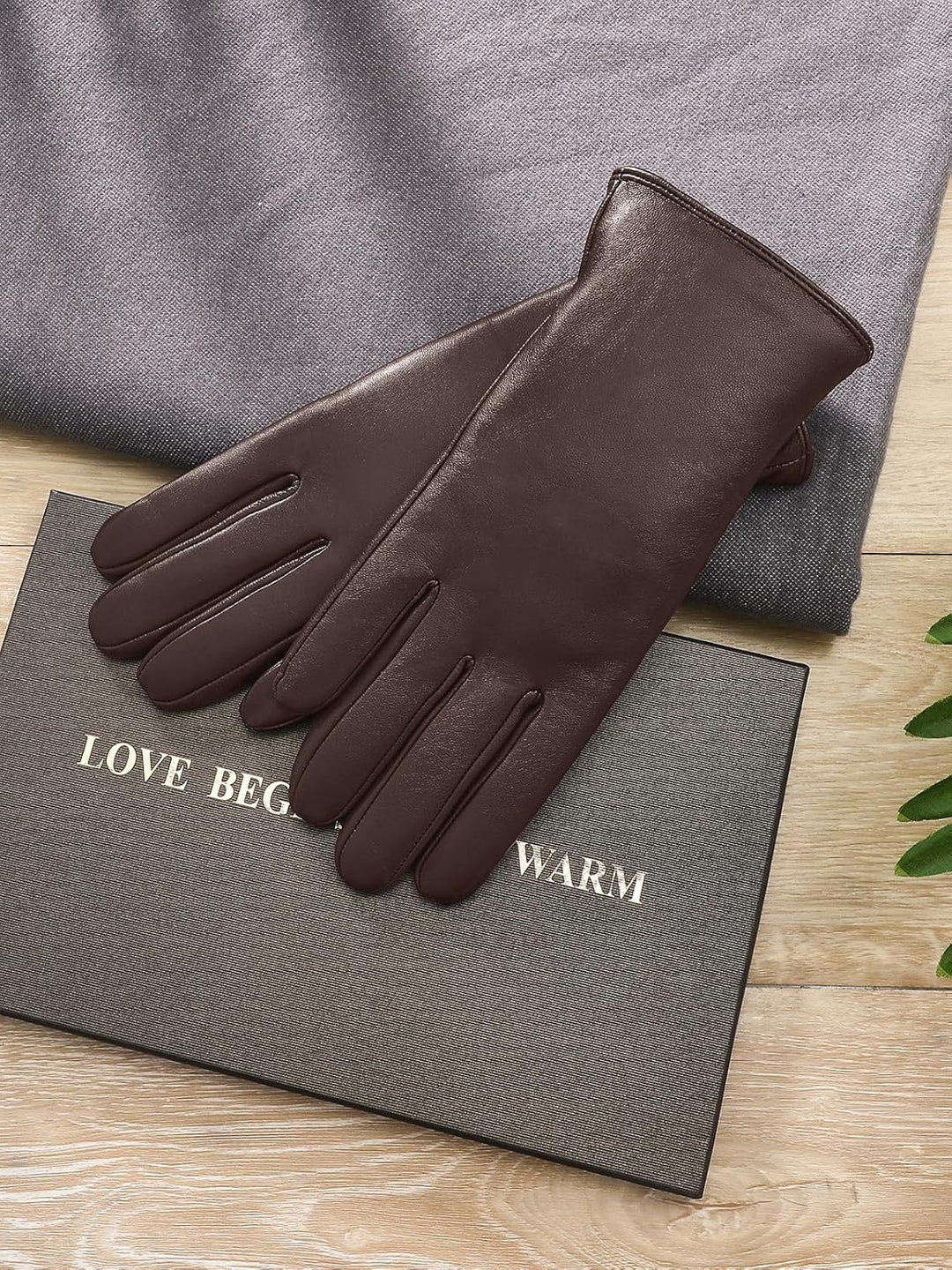 Ymmchy Touchscreen Handschuhe für Damen Warme Lederhandschuhe Gefüttert Winter SMS-Handschuhe Braun