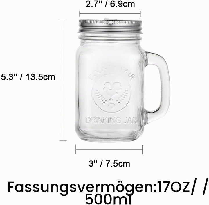 Glas Trinkgläser Mit Deckel und Strohhalm, Vintage Einmachgläser 500ml 4er Mason Jar Wide Mouth Henk