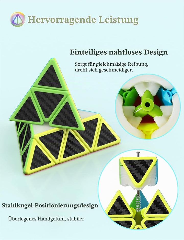 Roxenda Zauberwürfel Set, Original Speed Cube Set mit 2x2 3x3 Pyramide Speedcube, Einfaches Drehen &amp;