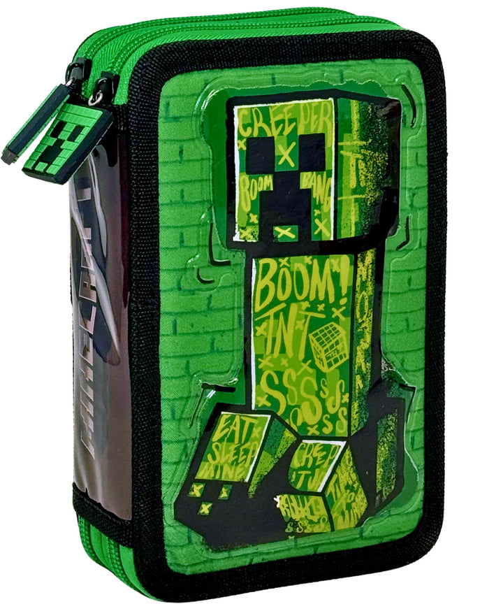 Clondo Federmäppchen mit 2 Fächern, für Minecraft Fan, 32 Teile, inklusive Stifte, Bleistifte, Marke