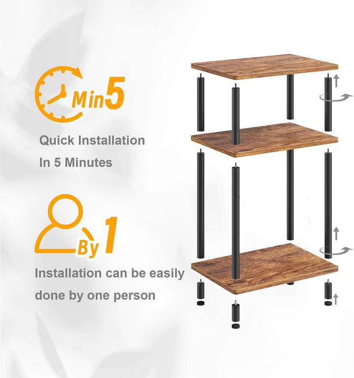 APICIZON 3 Tier Beistelltisch Schmal, Nachttisch Holz, Tisch Klein, 40x30x61.5cm, Kleiner Beistellti
