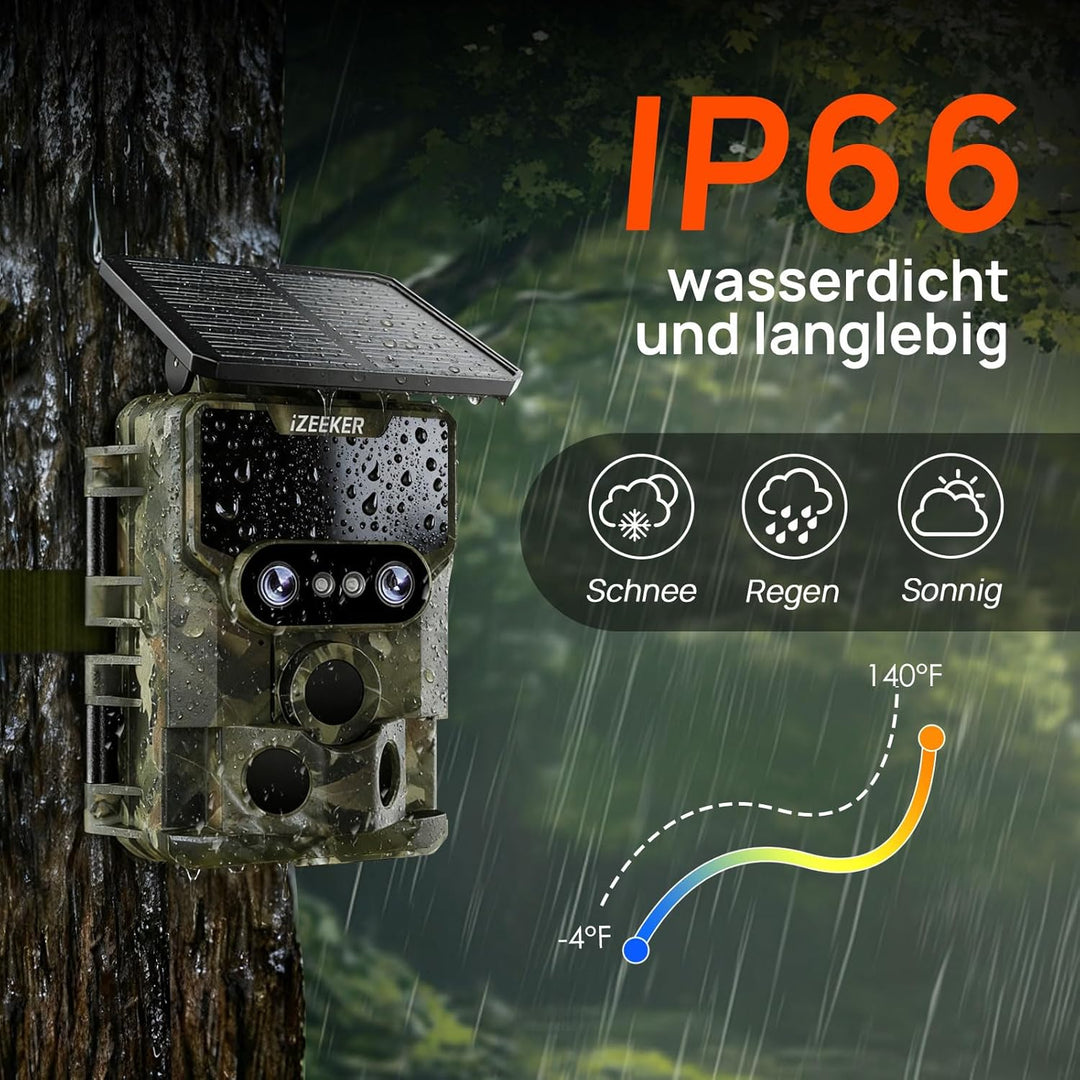 iZEEKER Wildkamera WLAN Duales Objektiv 4K 30fps 60MP, Wildtierkamera mit Sternenlicht Nachtsicht Be