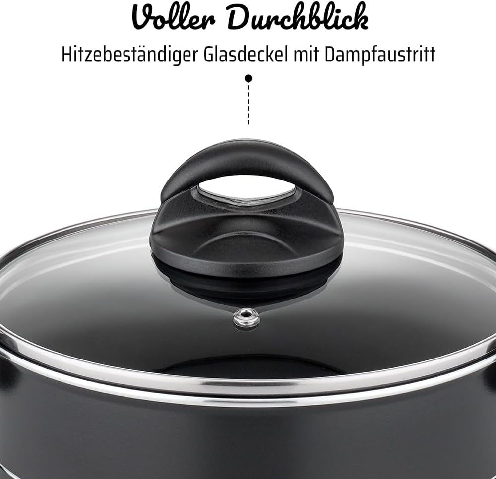 GSW Kochtopf Set Milano Nero, 15-teilig, Hochwertiges Topfset für Induktion, Ceran & Gas, Antihaftbe