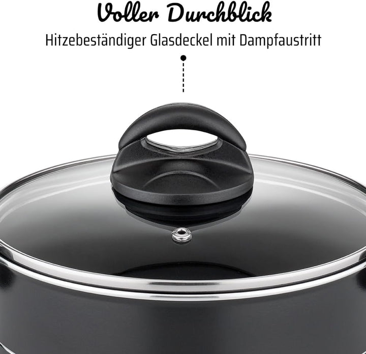 GSW Kochtopf Set Milano Nero, 15-teilig, Hochwertiges Topfset für Induktion, Ceran & Gas, Antihaftbe