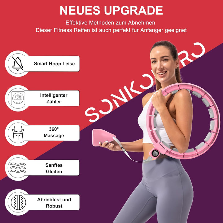 Smart Fitness Hoop Reifen mit Taillenband für Erwachsene &amp; Anfänger – Leiser Hula-Hoop zum Abnehmen,