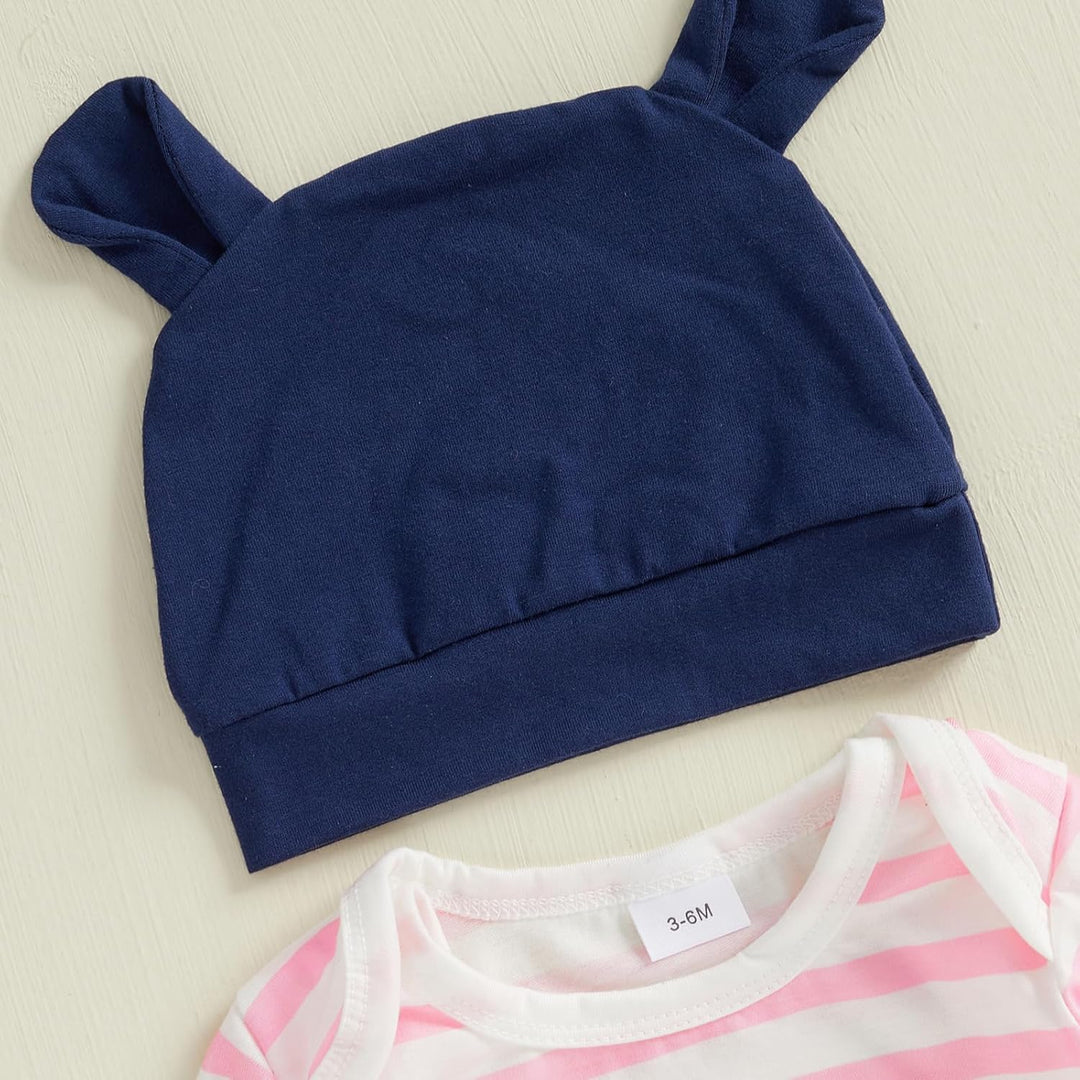 Beauace 3tlg Baby Mädchen Kleidung Langarm Gestreiftes Strampler + Latzhose mit Giraffenmuster + Bab