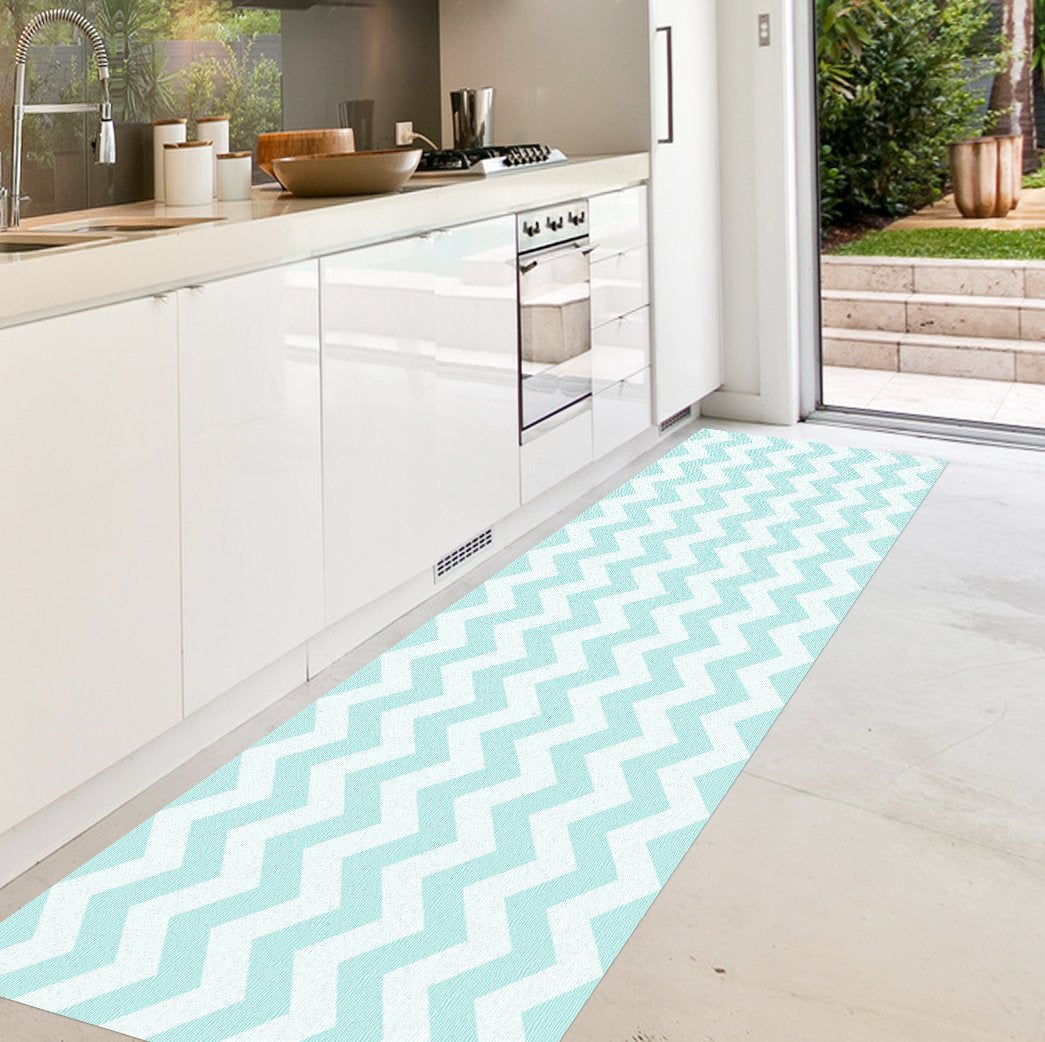 Viniliko Teppich Chevron, Vinyl, türkis und weiss, 66 x 150 x 3 cm 66x150x3 cm Mehrfarbig, 66x150x3