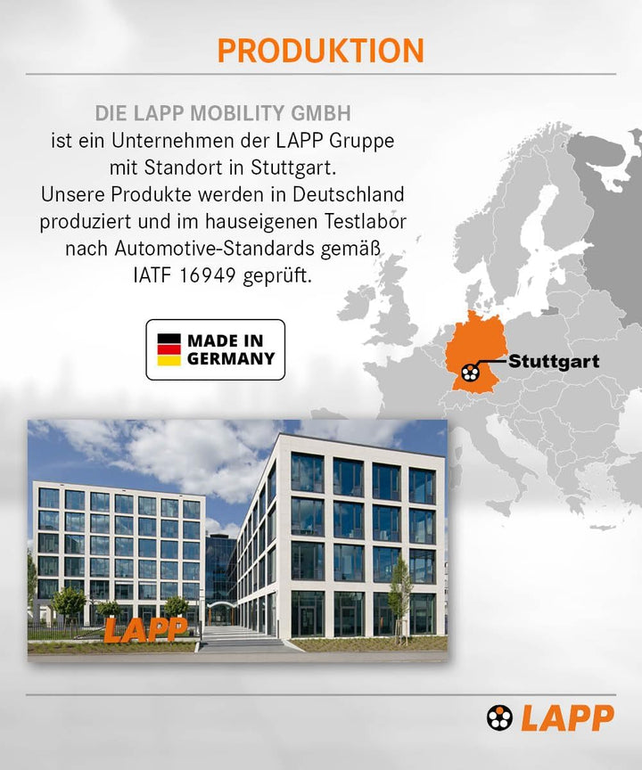 Lapp Mobility Typ 2 Ladekabel 11 KW/Glatt / 20 A / 3-Phasig/E-Auto Ladekabel/Mode 3 / 7m 7 Meter Ora