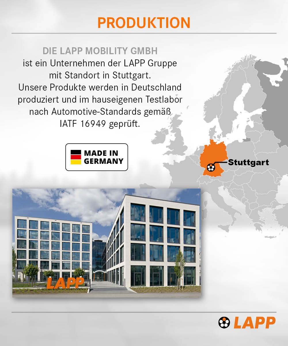 Lapp Mobility Typ 2 Ladekabel 11 KW/Glatt / 20 A / 3-Phasig/E-Auto Ladekabel/Mode 3 / 7m 7 Meter Sch
