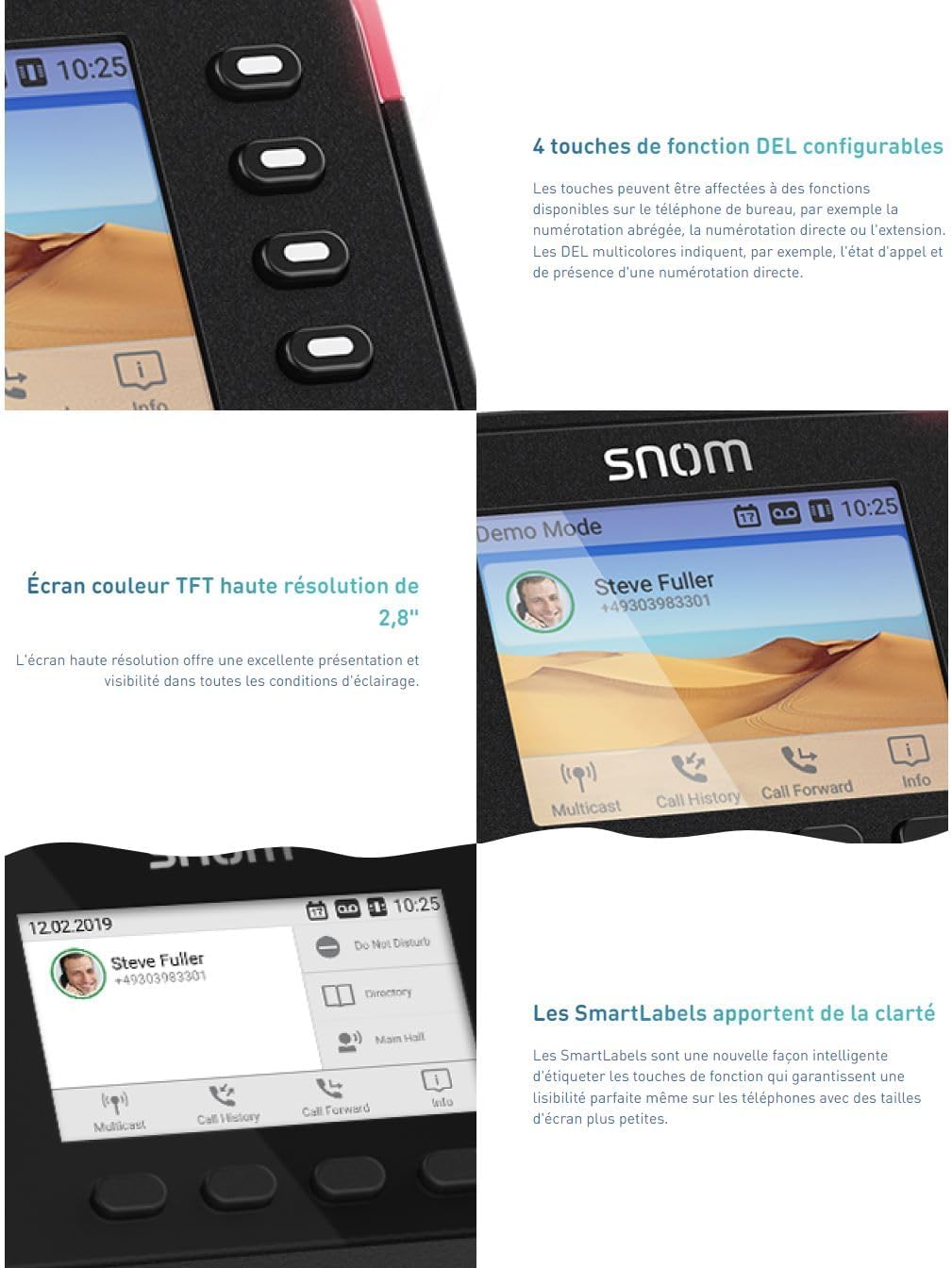 Snom D713 IP Telefon, SIP Tischtelefon (2,8" TFT-Farbdisplay 320 x 240 Pixel, 4 Programierbare Taste