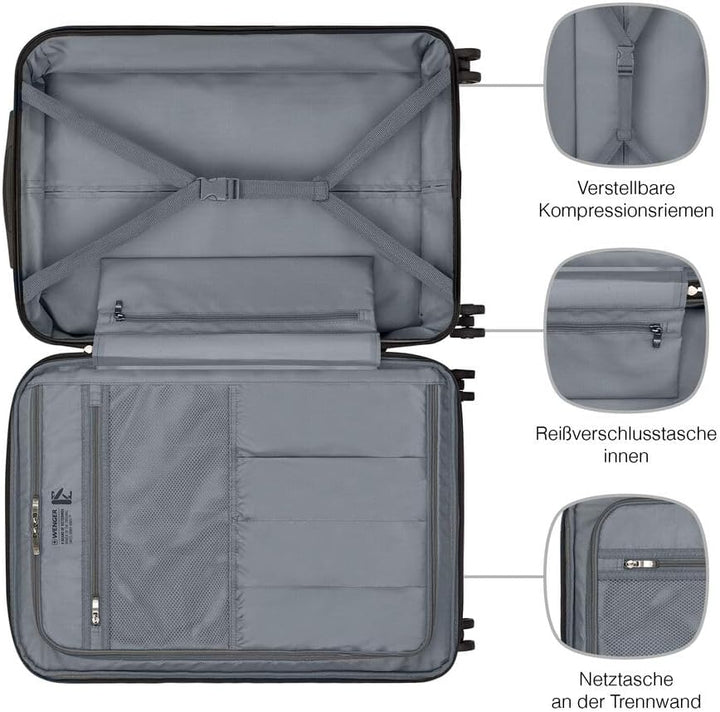 WENGER Energie M Hartschalenkoffer mit 4 Rollen, Trolley, M, 65 (75) l, Sicherheitsschloss, Damen He