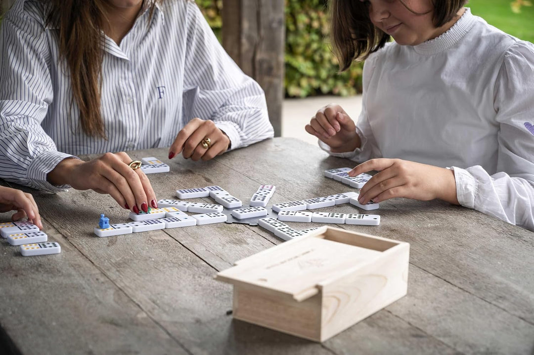 Engelhart - Domino Mexican Train/Zug -Premium- Qualität - Dobbel 12-2-8 Spieler - 91 farbige Dominos
