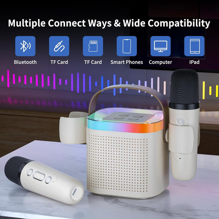 Mini Karaoke Maschine mit 2 Mikrofones, Kreative Musik Lautsprecher mit Mic Halter für Kinder Erwach