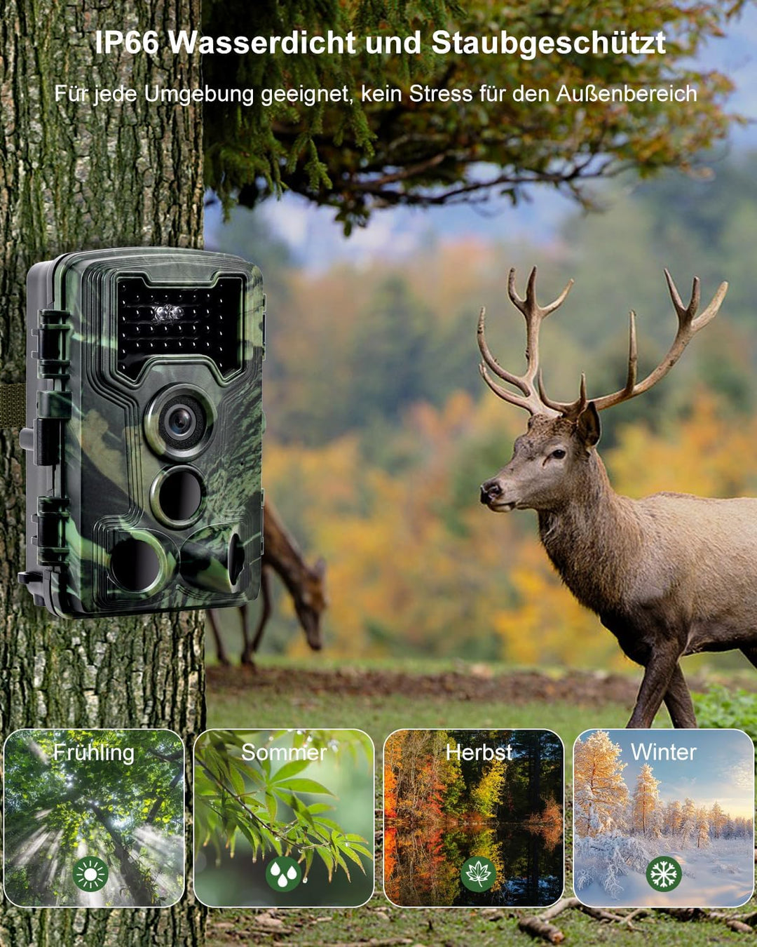 Wildkamera, 2.7K Video Wildtierkamera mit Bewegungsmelder, 0,1s Auslösezeit Wildcamera Jagdkamera Te